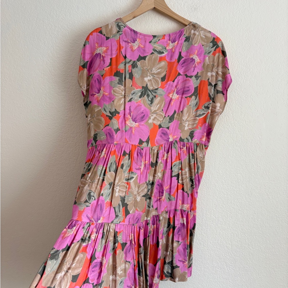 Saltwater Luxe Pink and Coral Floral Tiered Mini Dress - Picture 4 of 6